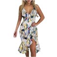 thumbnail image 4 of Babysbule Summer Dresses for Women V-Neck Sleeveless Ruffle Low-cut Splicing Printing Slit Sling Discount Skirts, 4 of 5