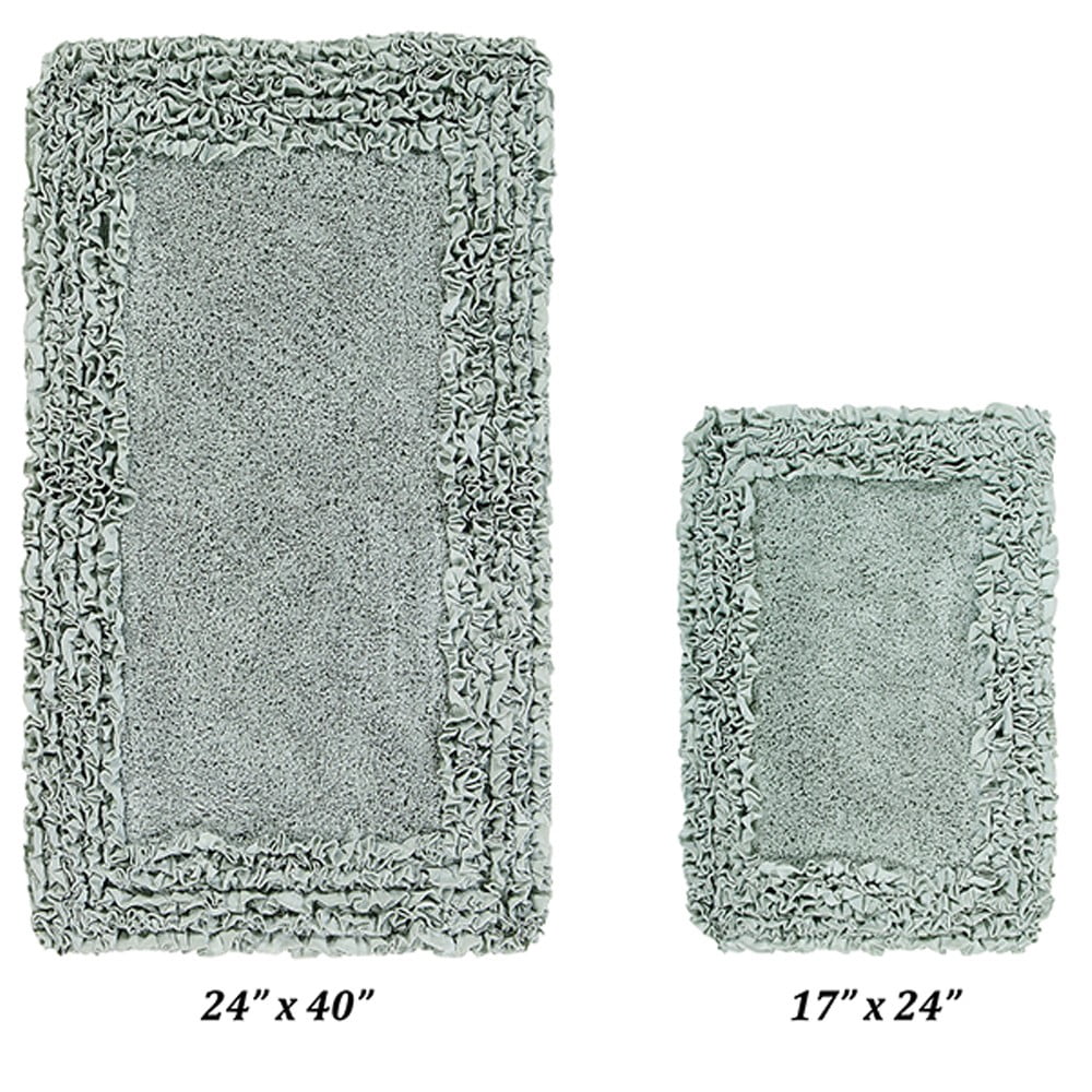 Better Trends 2 Piece Bathroom Rug Set 100% Cotton, Extra Soft, Water Absorbent & Non Slip Bath Mat, Ruffle Border, (Sage) Shaggy Border Collection