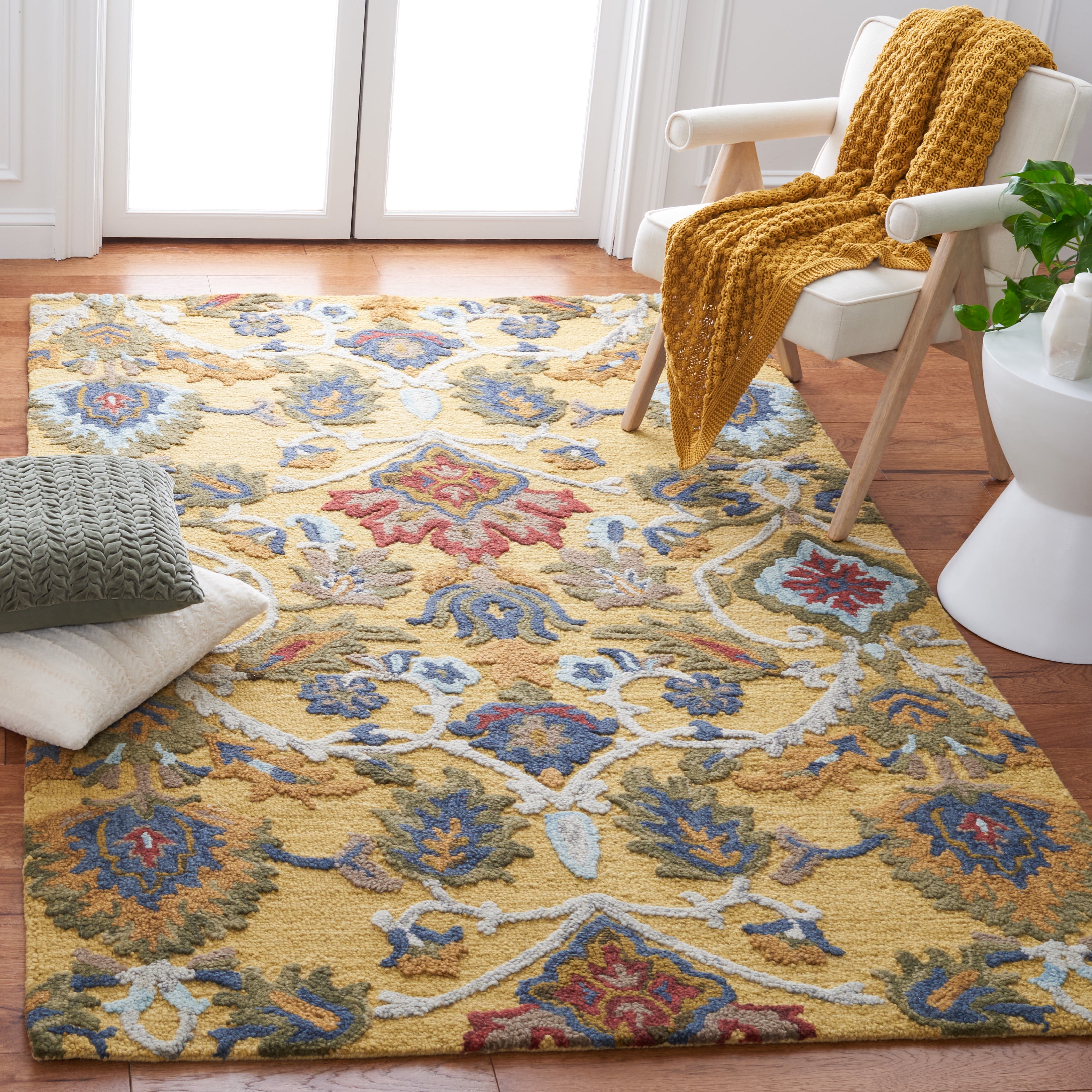 SAFAVIEH Blossom Lennon Floral Wool Area Rug, Gold/Multi, 2'3" x 4'