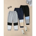 thumbnail image 3 of Toddler Boys Clothes Boys Pants Toddler Kids Boys Sweatpants 3 Pack Elastic Waist Joggers Color-blocked Pants 2T 3T 4T 5T Size 6 7 Black Blue Gray, 3 of 7