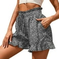 thumbnail image 2 of MKLEKYY Pantalones Cortos Deportivos para Mujer, Informales, Elásticos, de Cintura Alta, con Volantes y Estampado Floral, Cómodos Pantalones Cortos de Playa de Verano con Bolsillo, 2 of 4