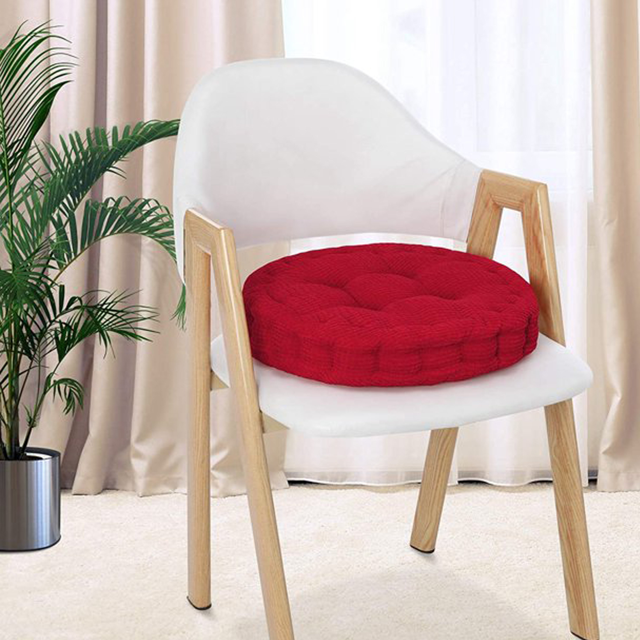 Wisfunlly Solid Color Round Chair Cushion, Corn Kernels Corduroy