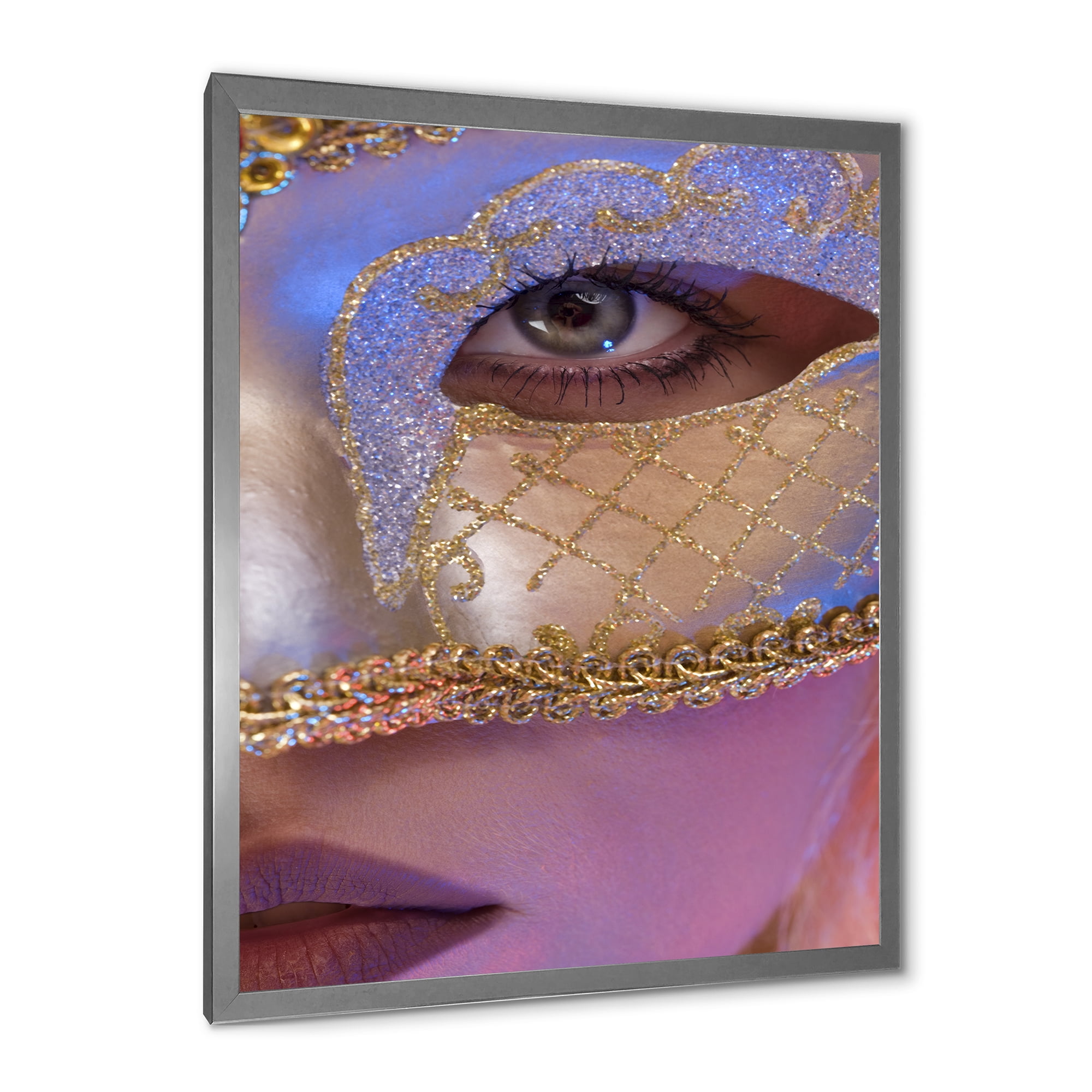 Designart 'Venetian Mask On Female Face' Modern Framed Art Print