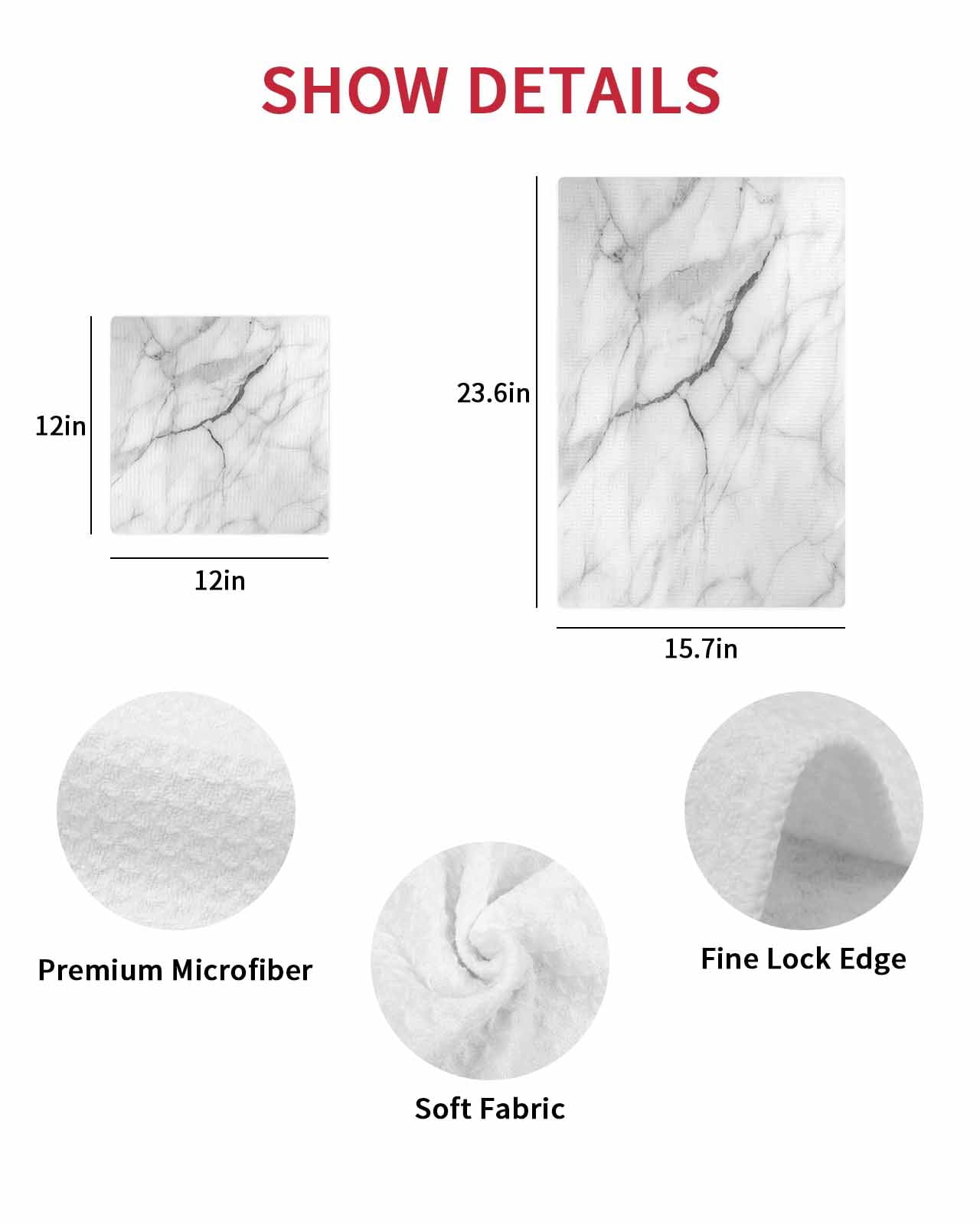 White Marble Kitchen Dish Towels for Drying Dishes Set of 2, Modern Geometric Abstract Minimalist Crack Waffle Weave Microfiber Hand Tea Bathroom Towels Quick Dry & Absorbent Towel 15.7x23.6