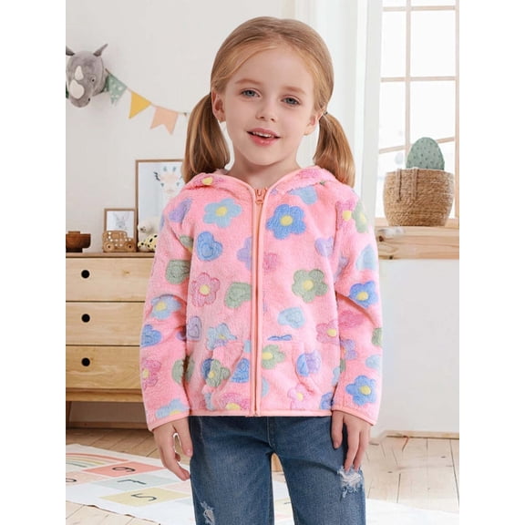 Hotiary 1-7Y Girls Winter Warm Casual Fleece Jacket Top Long Sleeve Zipper Hooded Sweatshirt Holiday Hoodies Coat