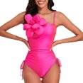 thumbnail image 2 of Ndbuld Women's One Piece Swimdress V-Neck Mesh Ruched Bathing Suits High Waisted Swimsuits Summer Clearance Hot Pink XL, 2 of 6