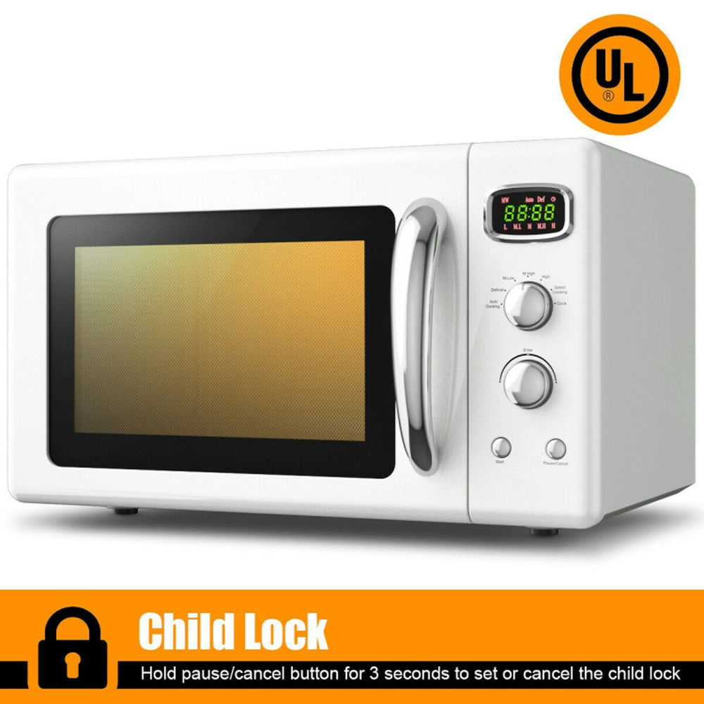 Barara King 0.9 Cu.ft Retro Countertop Compact Microwave Oven-White