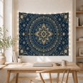 thumbnail image 5 of Intricate Star-Flower Mandala Set Against Deep Navy Background, Mystical Boho for Yoga Enthusiasts, Celestial Wall Art Decor, Housewarming Gift, Tapestry Wall Hanging for Bedroom and Dorm, 5 of 7