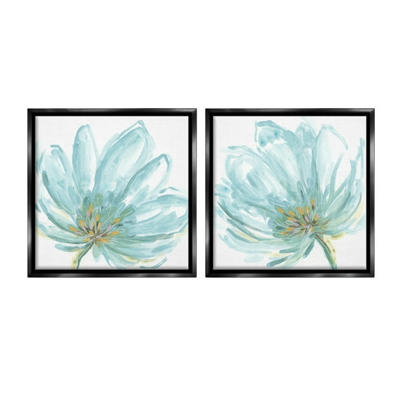 Stupell Industries Blue Blossoms on White Botanical & Floral Painting Black Floater Framed Canvas Art Print Wall Art, 18 x 18, Set of 2