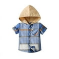 thumbnail image 2 of Zwiiyzr Toddler Baby Boys Hooded Button Down Shirt Summer Short Sleeve Plaid Shirts (3M-6T) Blue, 2 of 3