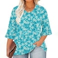 thumbnail image 2 of Nmnitkp Womens Tops Dressy Casual 3/4 Length Sleeve Tops Summer Loose V-Neck Eyelet T-Shirts Floral Ruffle Sleeve Tunic Blouses L-5XL, 2 of 5