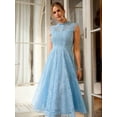 thumbnail image 4 of Blue Vintage Lace A-Line Midi Dress With High Neck And Cap Sleeves For Wedding Party Graduation, 4 of 6