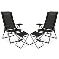 Patiojoy 4 PCS Outdoor Wicker Chaise Lounge Patio Lounge Chair Ottoman Set Camp Chairs w/7-Gear Adjustable Backrest Black