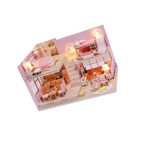 Maoww DIY Wooden Dollhouse Miniature LED Light Furniture Doll House Home Decor