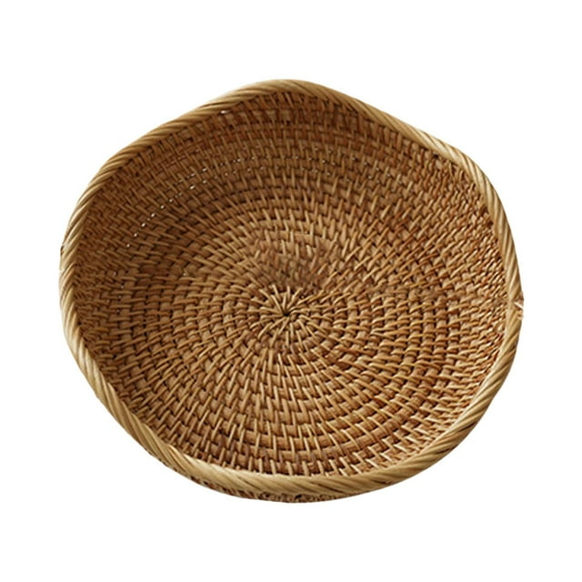 Cesta de ratán tejida a mano, bandeja de almacenamiento para decoración del hogar, cuenco tejido S