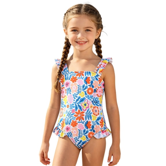 Tfken Swimsuit Bodysuit For Kids Girls Summer Beach Sleeveless Swimming Onesie Swimwear Floral Print Quick Dry Chlid Breathable Bathing Suits Size 6 Years Pink