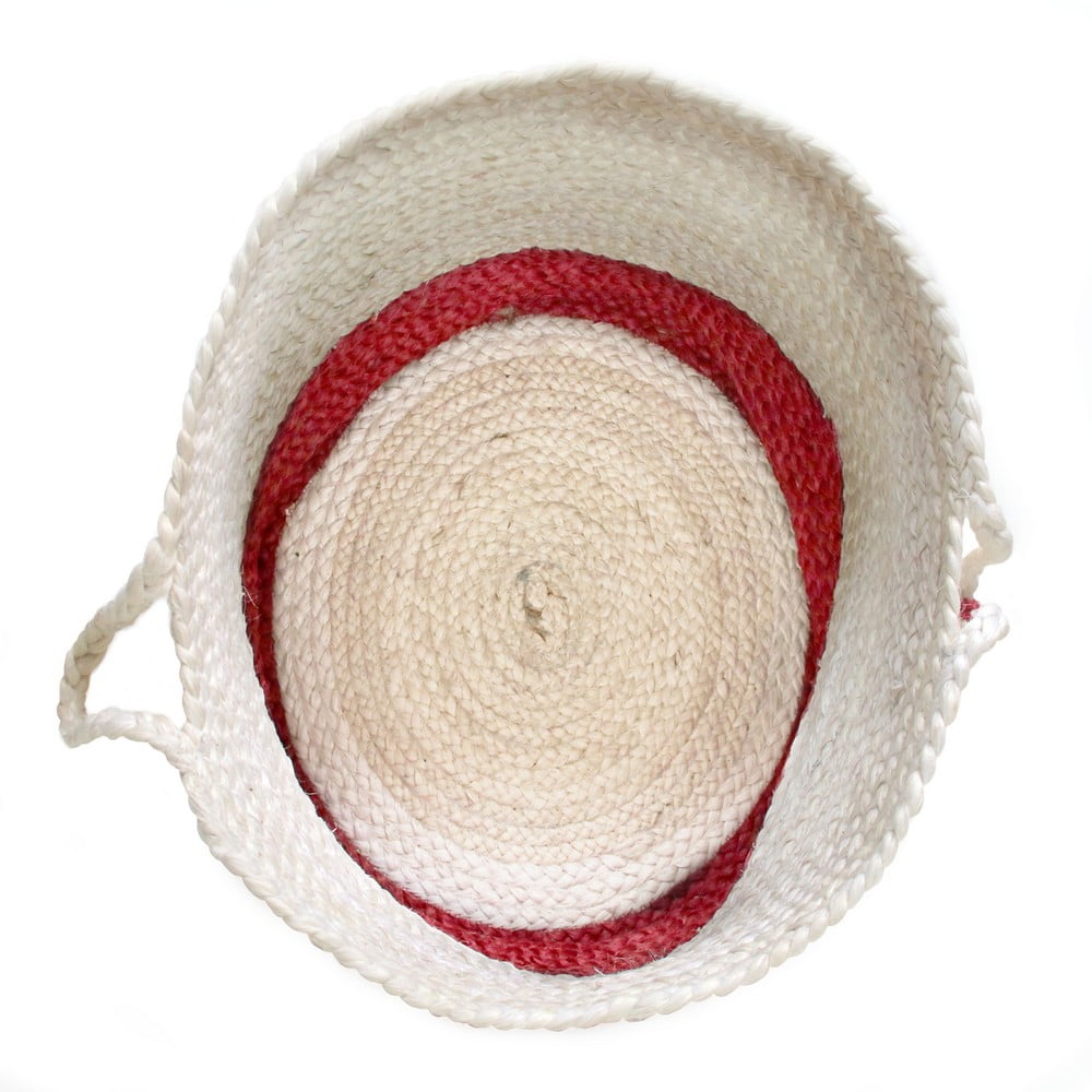 LR Home Woven Round Jute 19" Storage Basket with Handles, Red/White Stripe