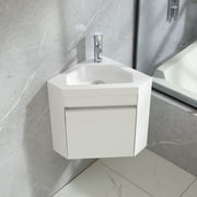 Wonline 16 Corner Bathroom Vanity Floating Style Wall Mount Bathroom Vanity with Sink and Faucet for Small Bathroom Combo, White