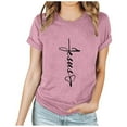 thumbnail image 2 of successthop Spring Womens Easter Shirts Cross Printed Letters Holiday Gifts Pullovers Round Neck Shirts Short Sleeve Tees Spring Cute Happy Blouse Clothes Pink L(US=8), 2 of 7