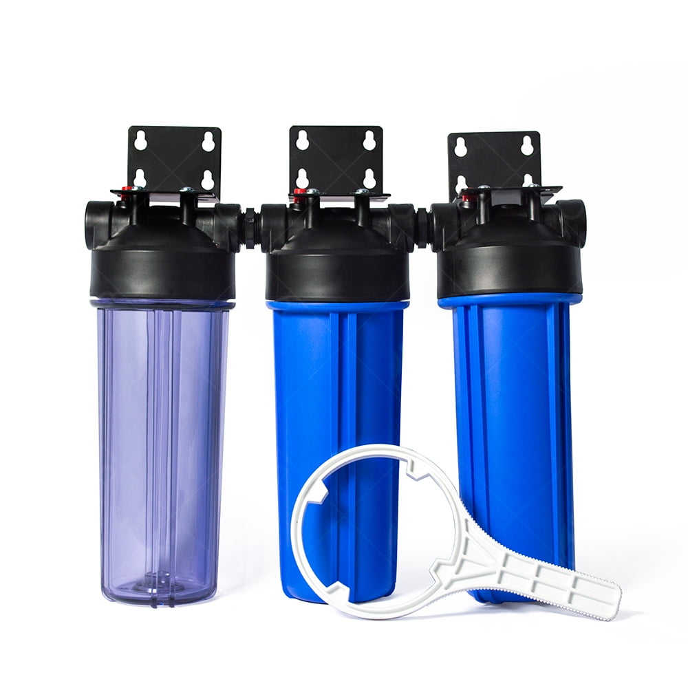 Three Stage Whole House Water Filtration Housing Kit 3/4in Ports Heavy