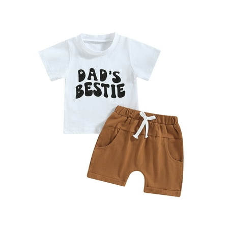 

Qtinghua Infant Toddler Baby Boys Summer Clothes Letter Print Short Sleeve T-Shirt and Drawstring Shorts 2Pcs Outfits