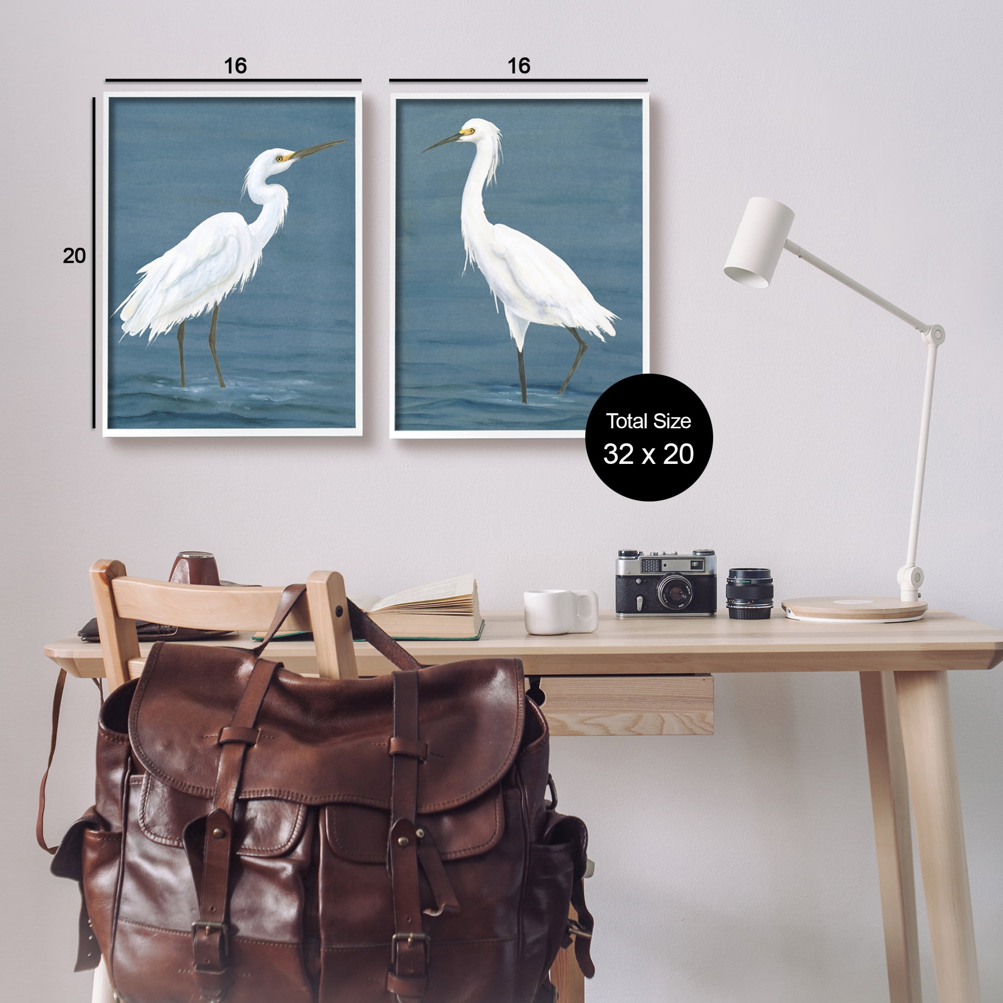 Stupell Industries White Egrets on Shore Animals & Insects Painting White Framed Art Print Wall Art, 16 x 20