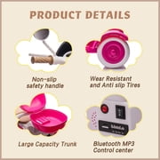 Track Seven 12V Ride on Motorcycle, 2-Seater Electric Motorcycle with Dual Motor, 3 Wheels Motorbike with Bluetooth, LED Lights, Storage Box, Front Hook, Ride on Toy Car for Kids Aged 3+, Rose Red