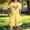 thumbnail image 5 of Girls Yellow USA Flag Heart Rhinestone Drip T-Shirt and Shorts Set Patriotic Summer Outfit for 4th of July 3-14Y,Size 9-10 T, 5 of 5