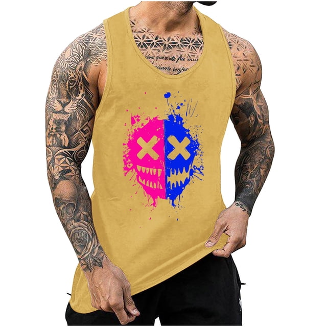 Men's Tank Tops, Workout Tank Tops with Colorless Gradient Print, Round Neck Sleeveless Shirt, Breathable Athletic Muscle Tank for Gym, Running, and Casual Summer Wear