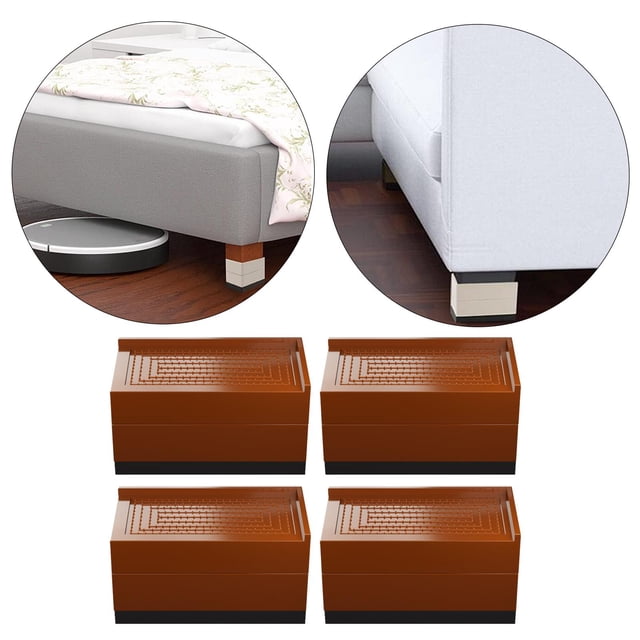 Elevadores cuadrados 4 piezas Yotijar Extensores de patas de cama Marrón grande