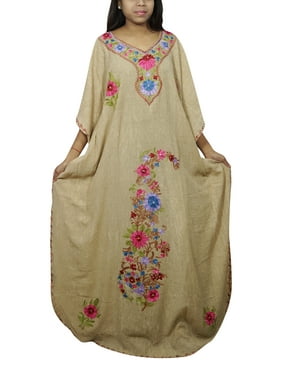 Mogul Women's Floral Kimono Caftan Embellished Housedress Nightwear Lounge Wear Resort Style Nightgown