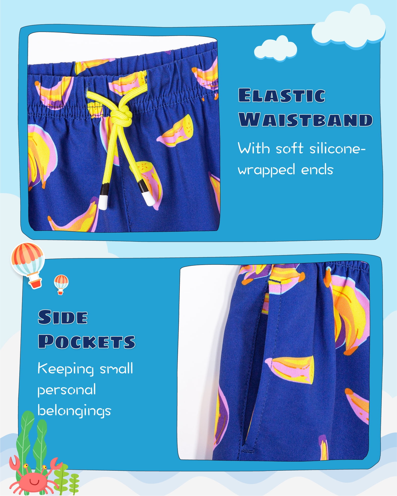 SURF CUZ Boys Swim Trunks with Boxer Brief Liner Toddler Boy Stretch Swimsuit Shorts Quick Dry Swimming Trunks Bathing Suit