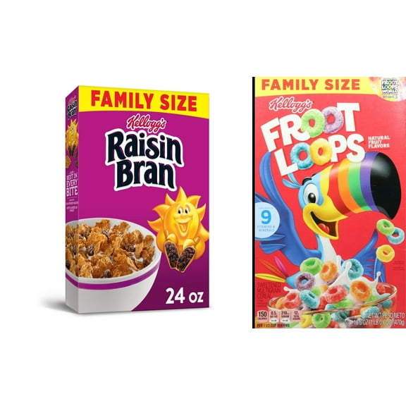 Kellogg's Raisin Bran Original Cold Breakfast 24 oz & Kellogg's Froot Loops Cereal 16.6 oz