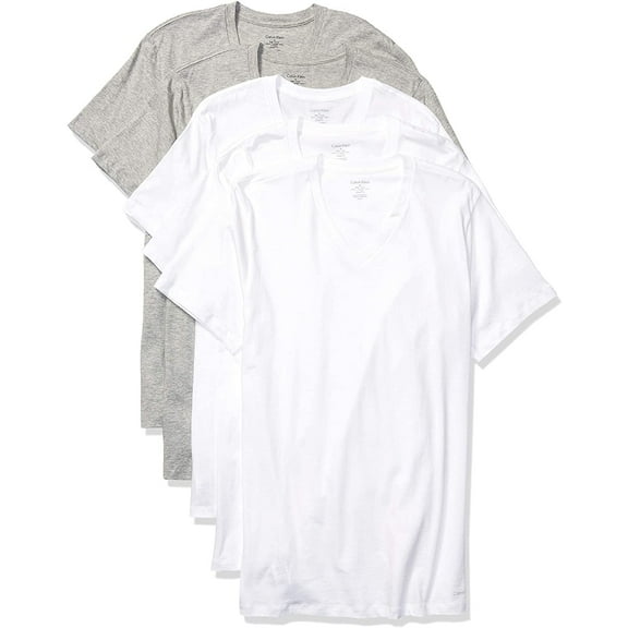 Calvin Klein Mens Cotton Classics Multipack V Neck T-Shirts X-Large 3 White/2 Grey Heather