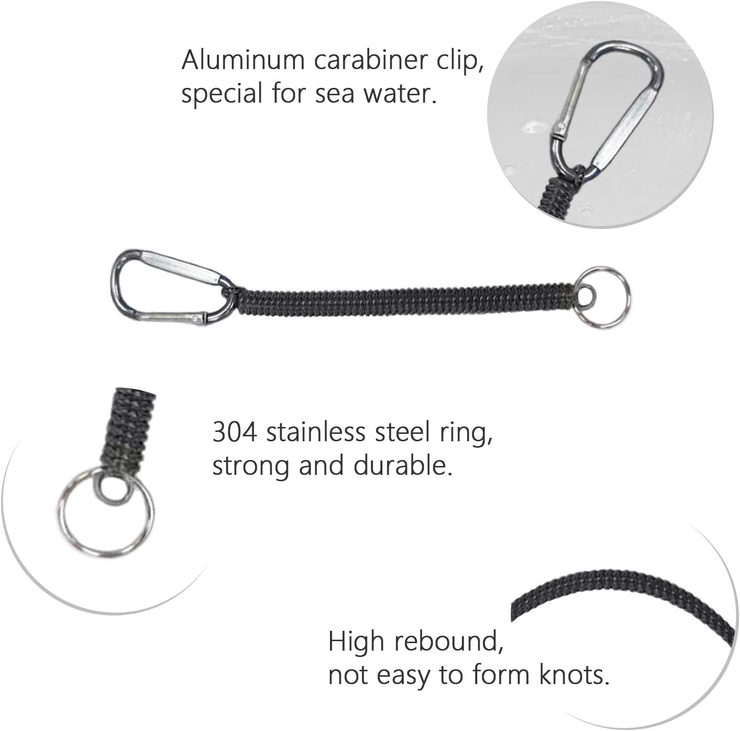 UOIENRT 10-Pack Retractable Coiled Fishing Lanyards – With Carabiner, TPU Coated Steel Wire, Multi-Color, For Hiking, Camping, Boating