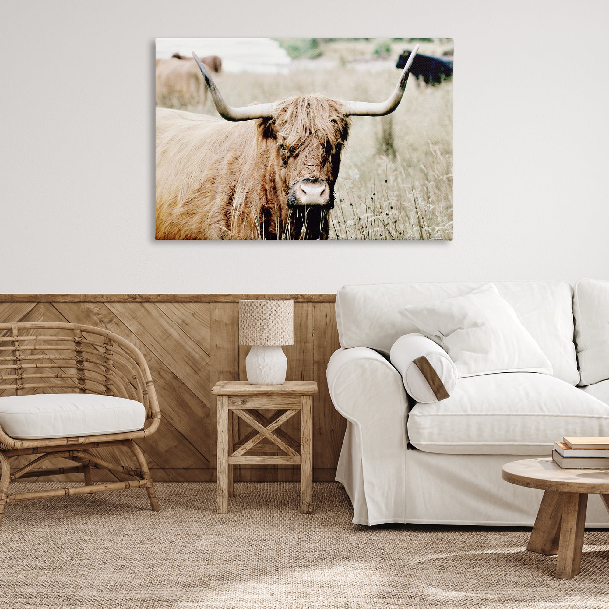 Stupell Industries Highland Cattle in Field Animals & Insects Photography Gallery Wrapped Canvas Art Print Wall Art, 45 x 30