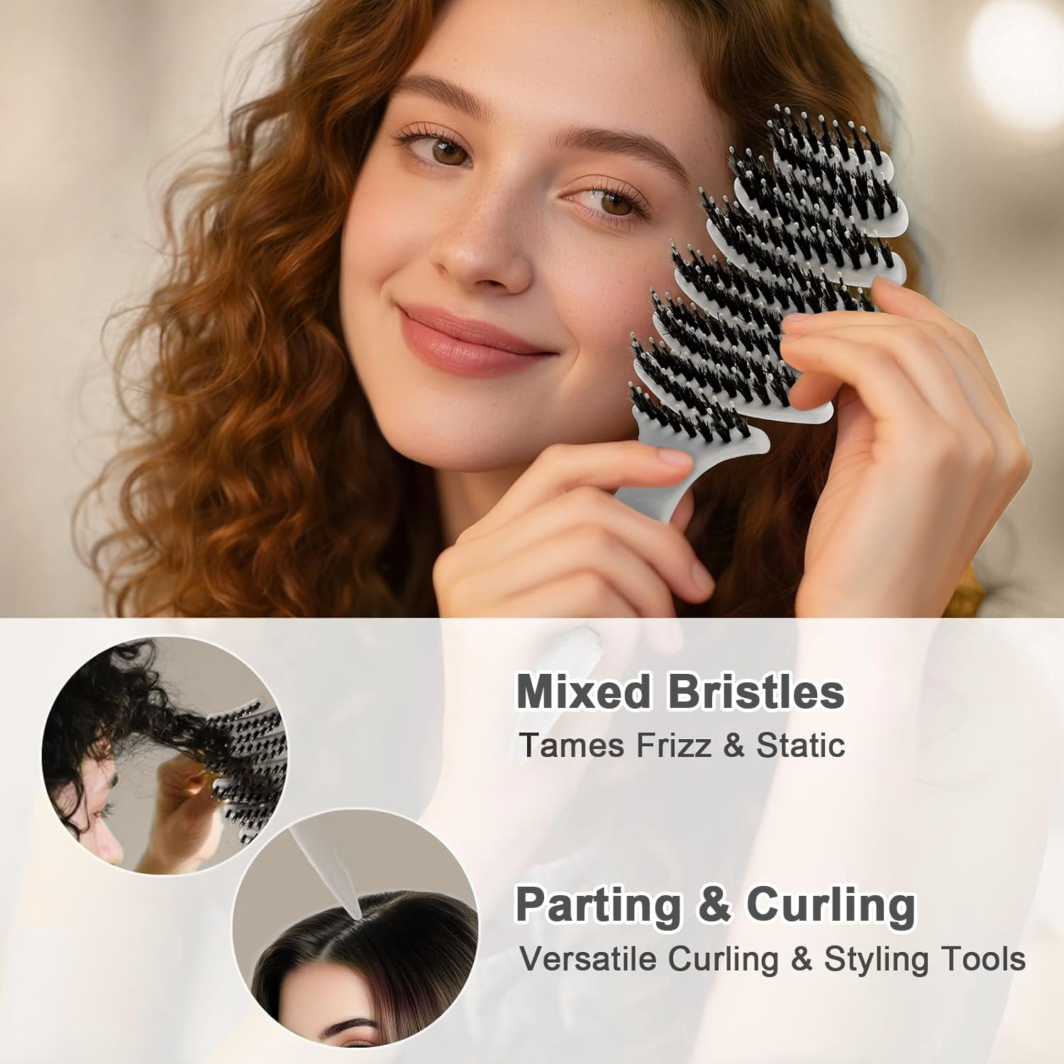 Gentle Scalp Massage Boar Bristle Hair Brush for Fine Hair, Ultimate Smoothing Vented Detangler Wet Brush for Women – A Great Gift