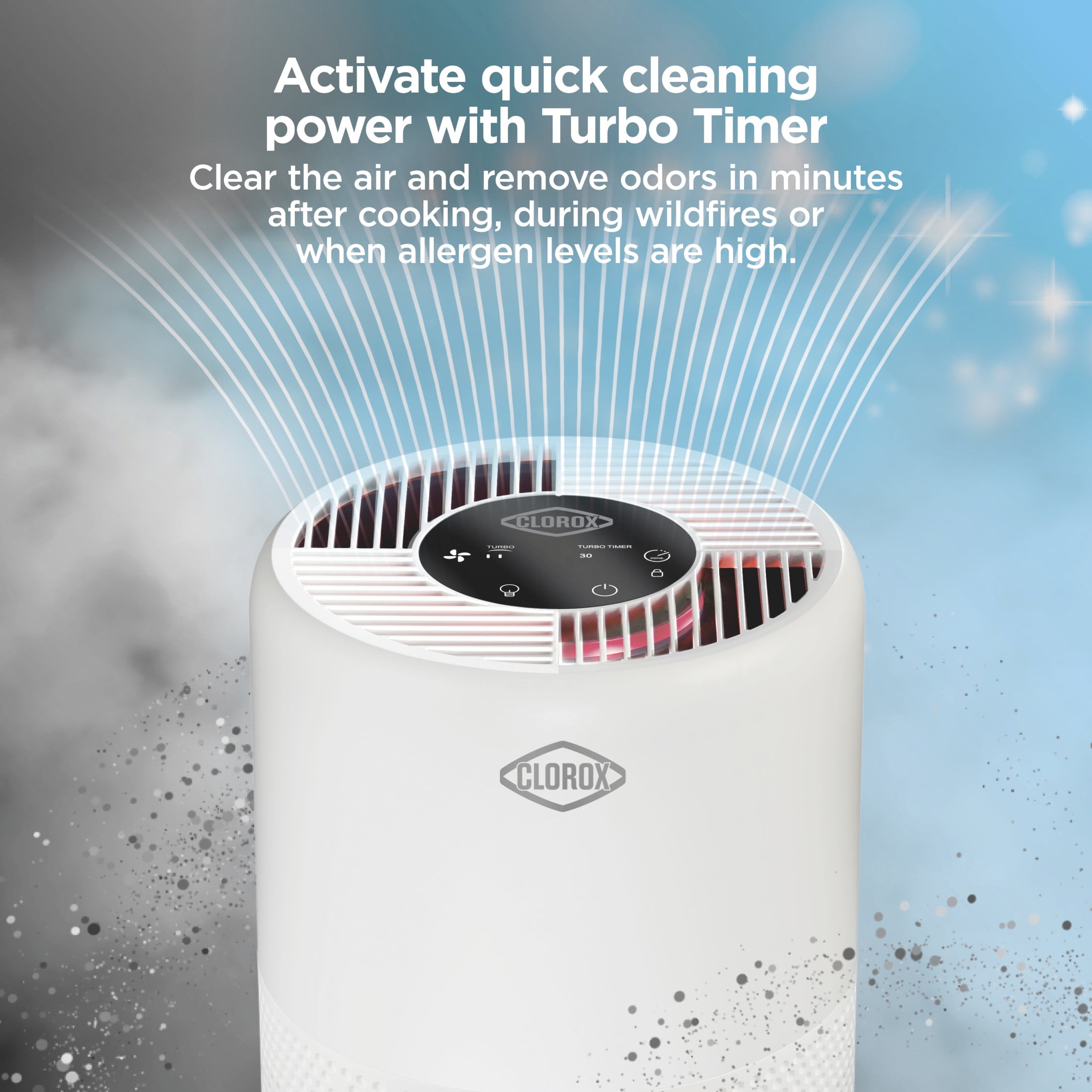 Clorox Turbo+ Air Purifiers for Allergies and Asthma, HEPA Air Purifier for Large Rooms, Auto Mode, Air Cleaner up to 1,000 Sq Ft