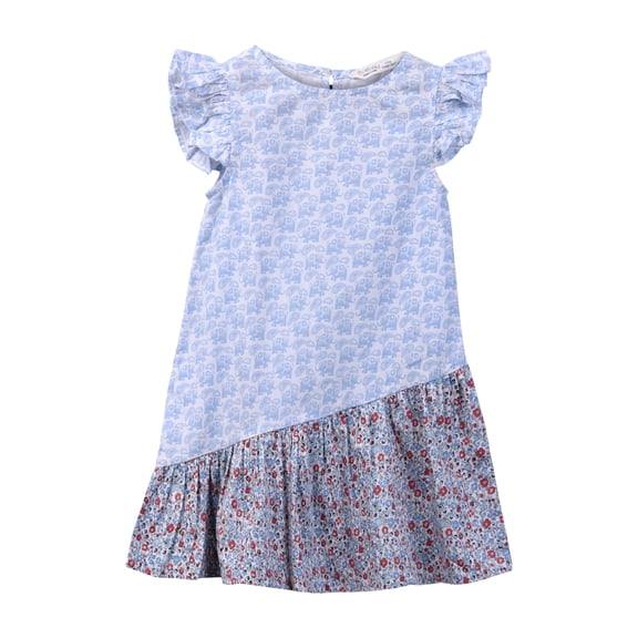 Vestido Beebay estampado de elefantes con volante asimétrico azul 3 años