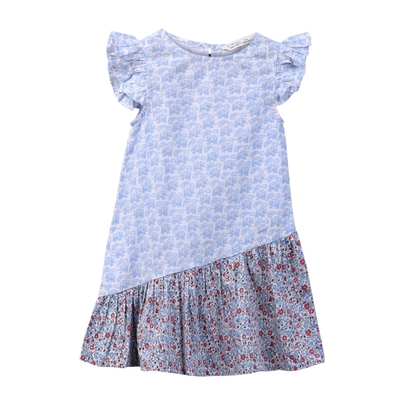 Vestido Beebay estampado de elefantes con volantes asimétricos azul 4 años