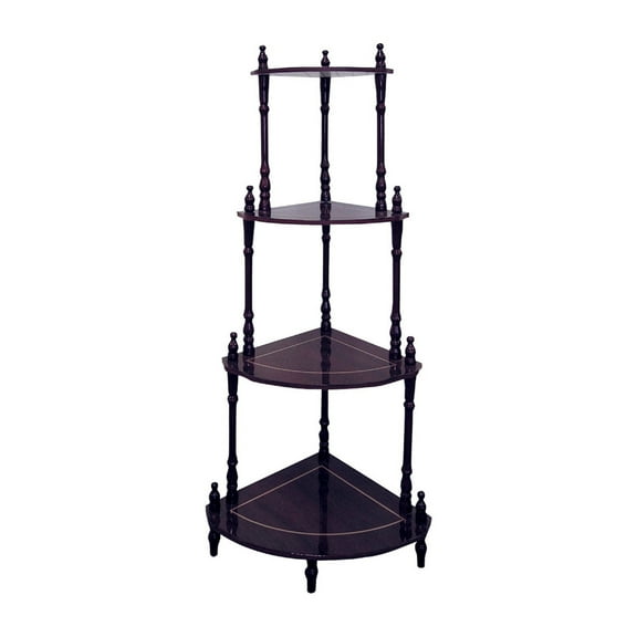 Retro Corner Stand 4 Tier Cherry Finish - Vintage Display Shelf Unit for Living Room Bedroom