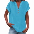 thumbnail image 5 of Linen Shirt for Women Summer Button Down Short Sleeve V Neck Tops Plus Size Solid Shirt Female Comfy Loose T-shirt Blouse Casual Dressy Tunic Tops, 5 of 7