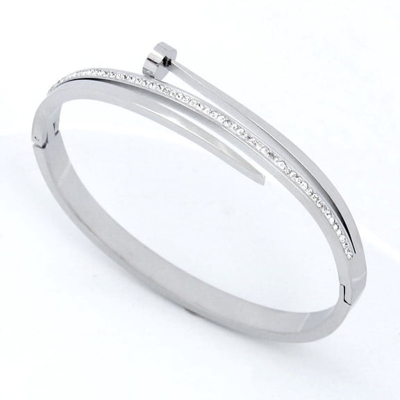B82:Titanium Stainless Steel Classic Nail and Zircon Bangle Bracelet, colour Not Fade,Waterproof,Top Opening
