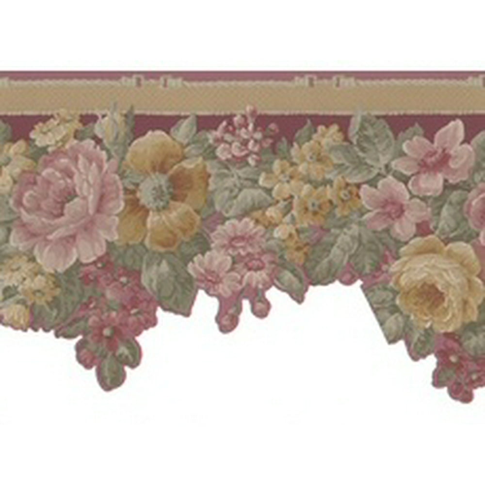 878112 Scalloped Floral Satin Wallpaper Border 29419