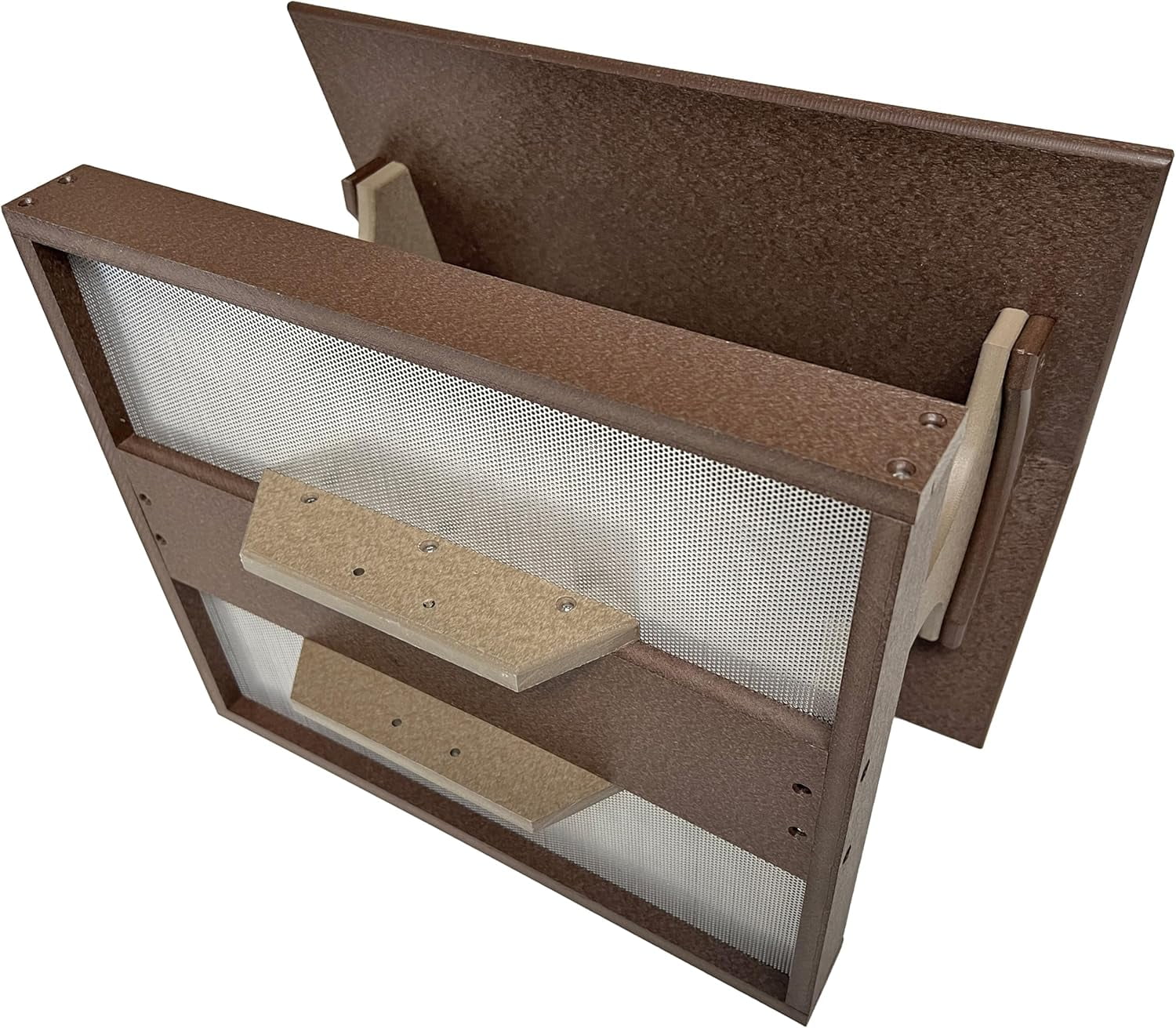 DutchCrafters Amish USA Made Poly Extra Large Fly Through Bird Feeder Post Mount for 4" x 4", Covered Bird Feeder Open Platform Seed Tray for Outdoor, Outside (Tudor Brown & Weatherwood)