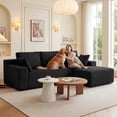 thumbnail image 5 of 96" L-Shape Modular Cloud Couch, 3-Seater Deep Seat Corduroy Sectional Sofa, Black, 5 of 8