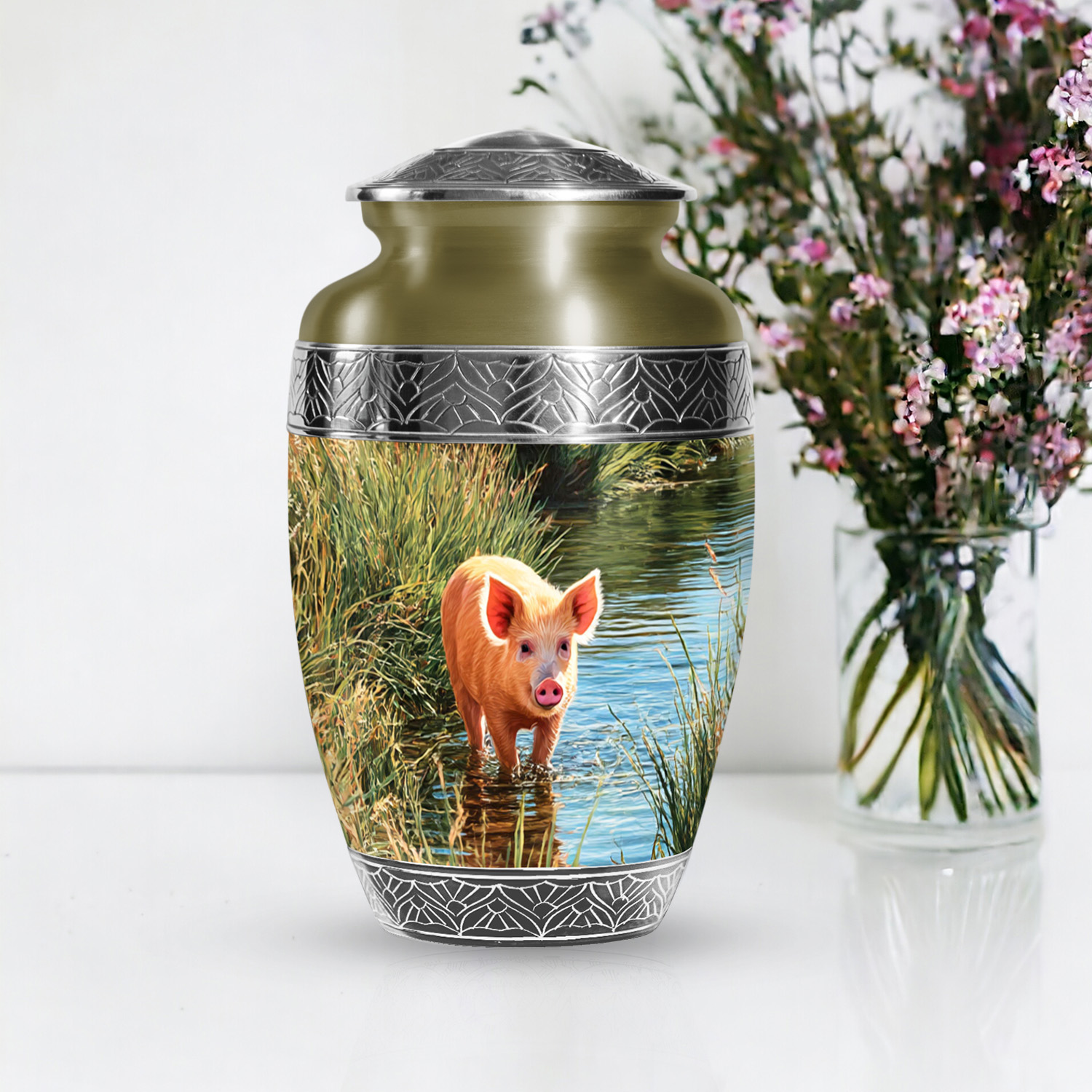 SABURIAL Pig Urn - Perfect Cremation Urn For Male & Female Ash - Burial Urns For Adult Human Ashes - Decorative Funeral Urns For Women Ash - 10 Inch Large With Velvet Bag