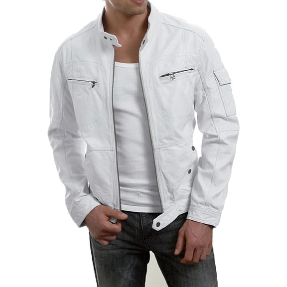 Men Leather Jacket New 100% Genuine Soft Lambskin Slim Biker Bomber Coat A190