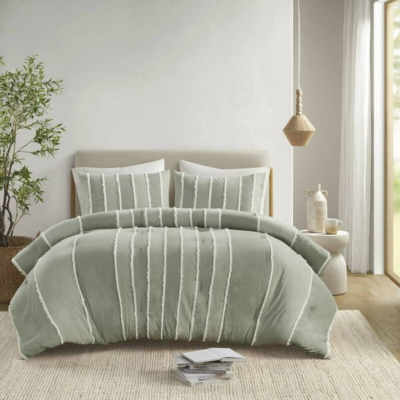 Bedding Sets 3 Piece Striped Cotton Comforter Set Sage King/Cal King,Bed Sets