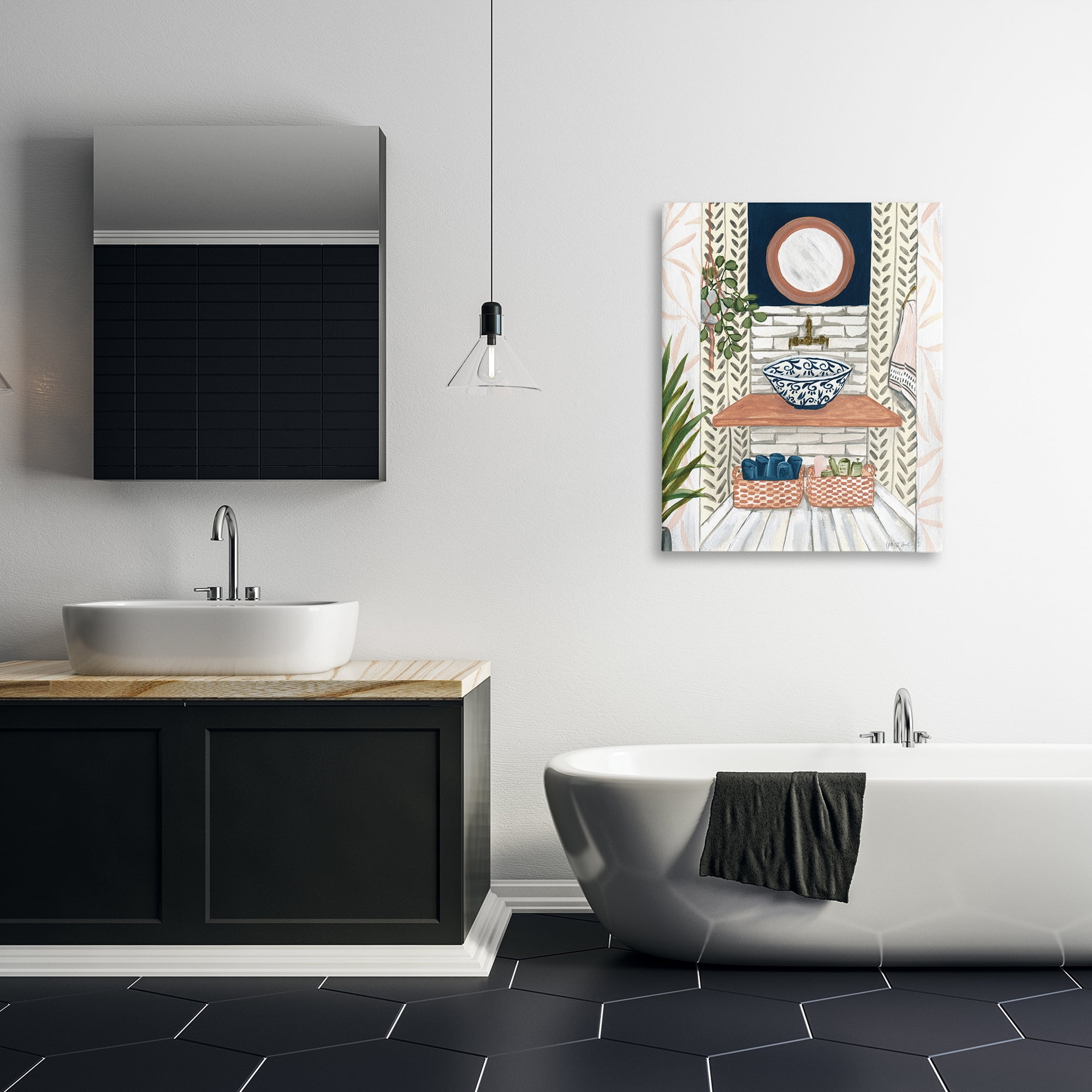 Stupell Industries Chic Bathroom Scene Typography Painting Gallery Wrapped Canvas Art Print Wall Art, 30 x 40